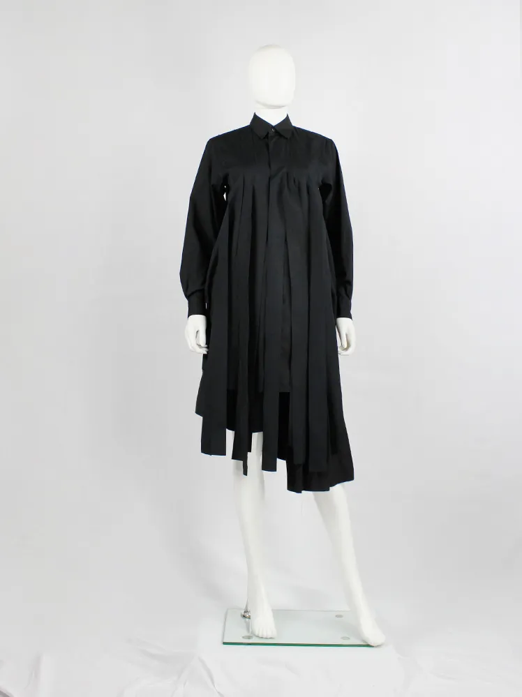 Comme des Garçons Comme black long shirt with torn strips hanging from the front — AD 2020