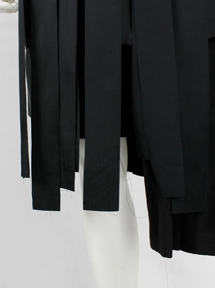 Comme des Garçons Comme black long shirt with torn strips hanging from the front — AD 2020