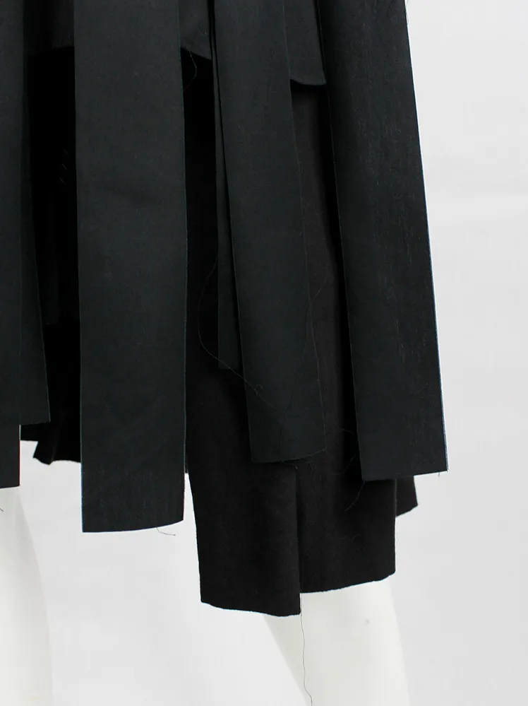 Comme des Garçons Comme black long shirt with torn strips hanging from the front — AD 2020