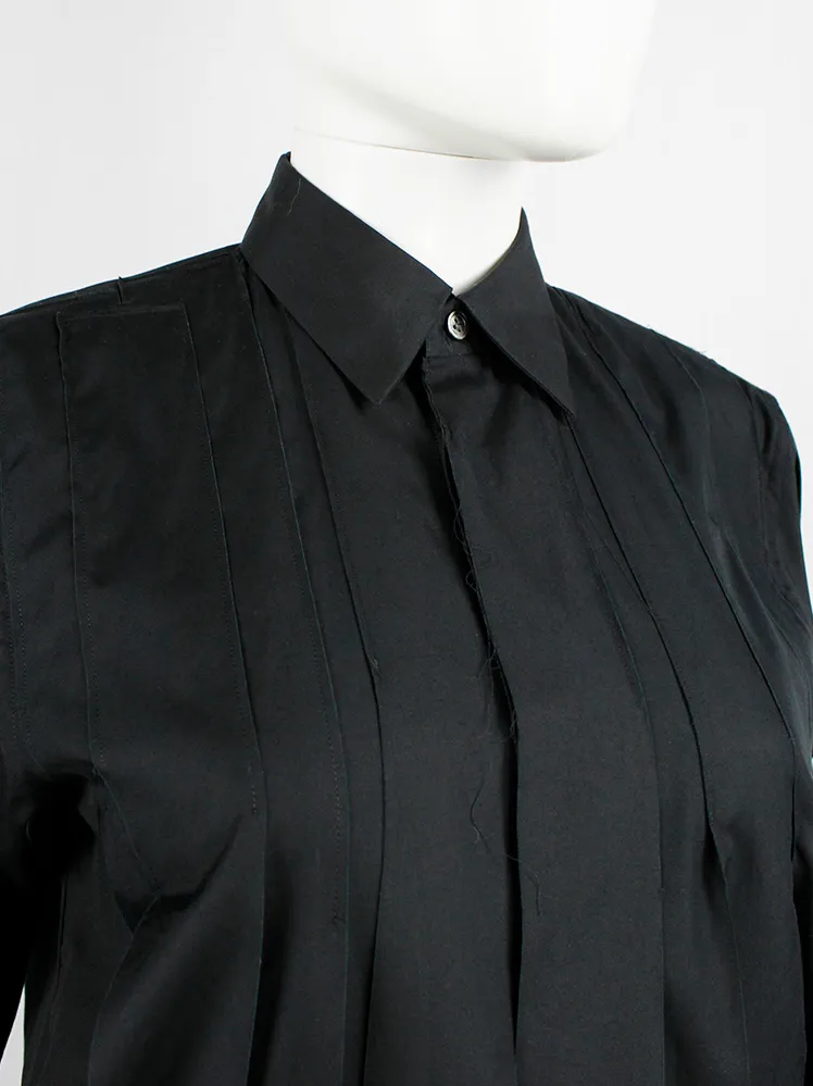 Comme des Garçons Comme black long shirt with torn strips hanging from the front — AD 2020