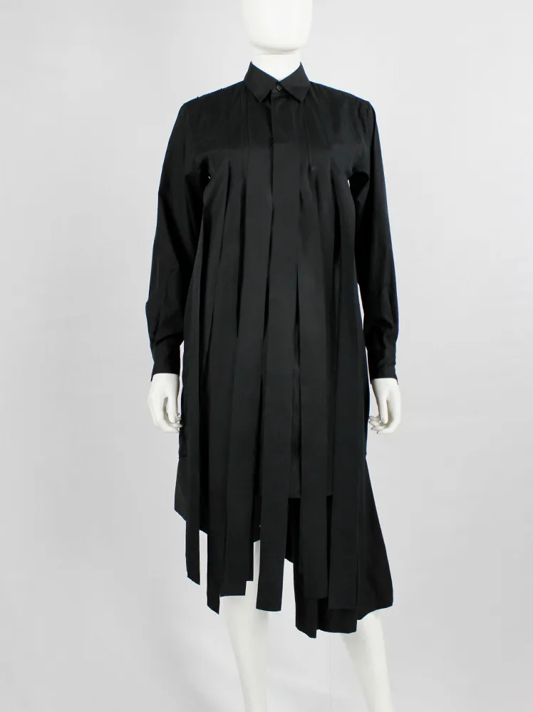 Comme des Garçons Comme black long shirt with torn strips hanging from the front — AD 2020