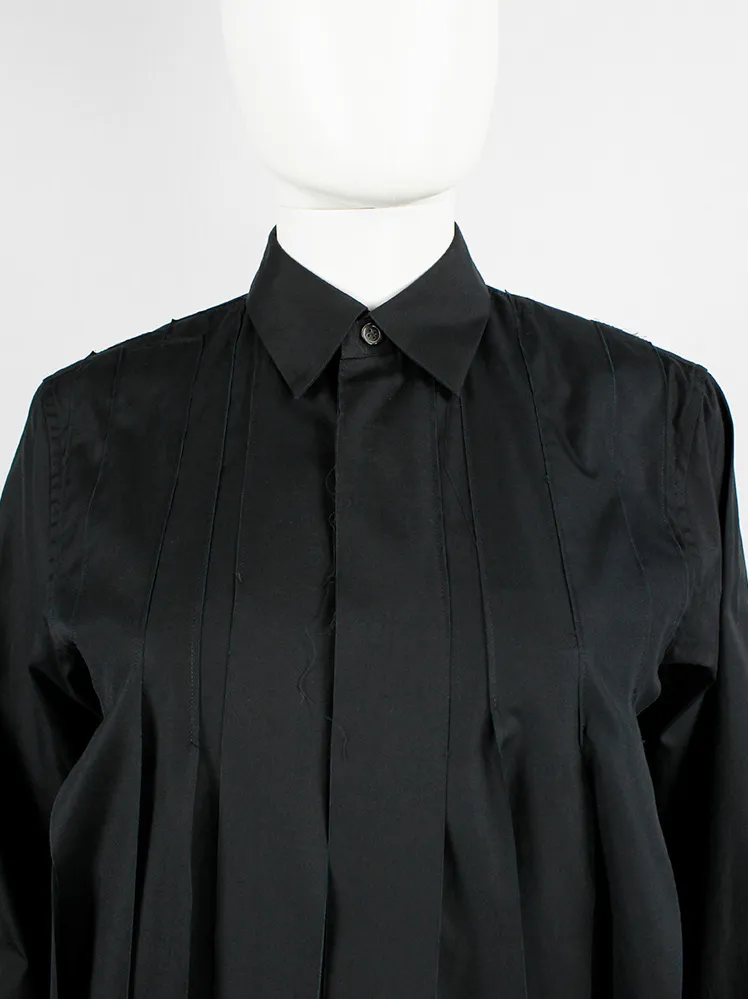 Comme des Garçons Comme black long shirt with torn strips hanging from the front — AD 2020