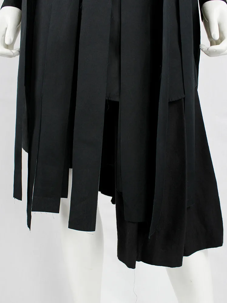 Comme des Garçons Comme black long shirt with torn strips hanging from the front — AD 2020