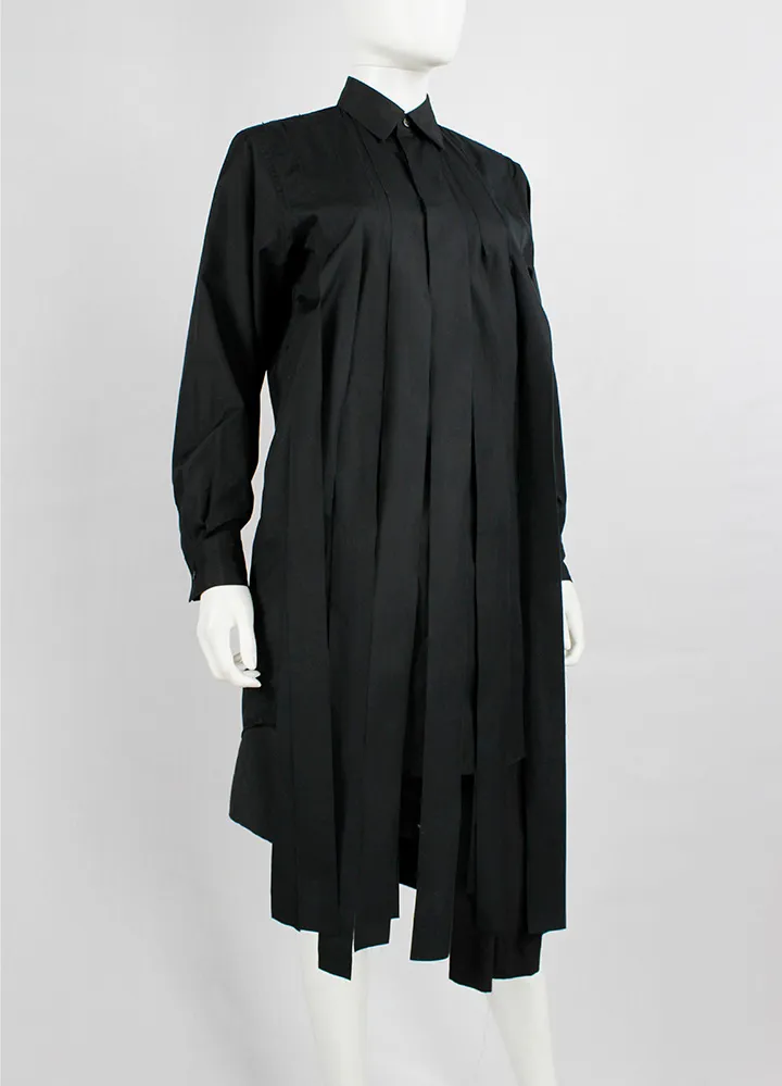 Comme des Garçons Comme black long shirt with torn strips hanging from the front — AD 2020