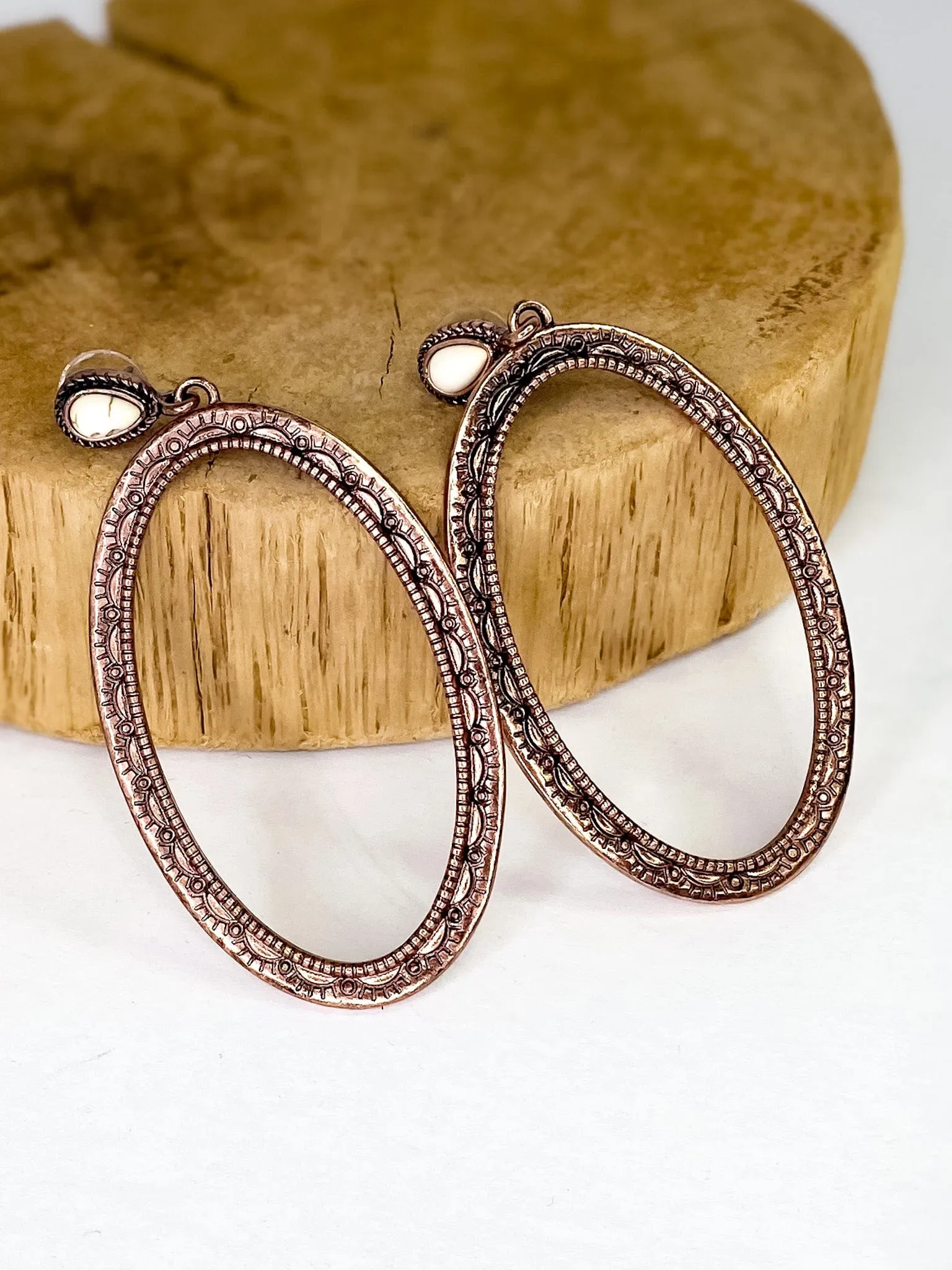 Copper Buffalo Oval Earring