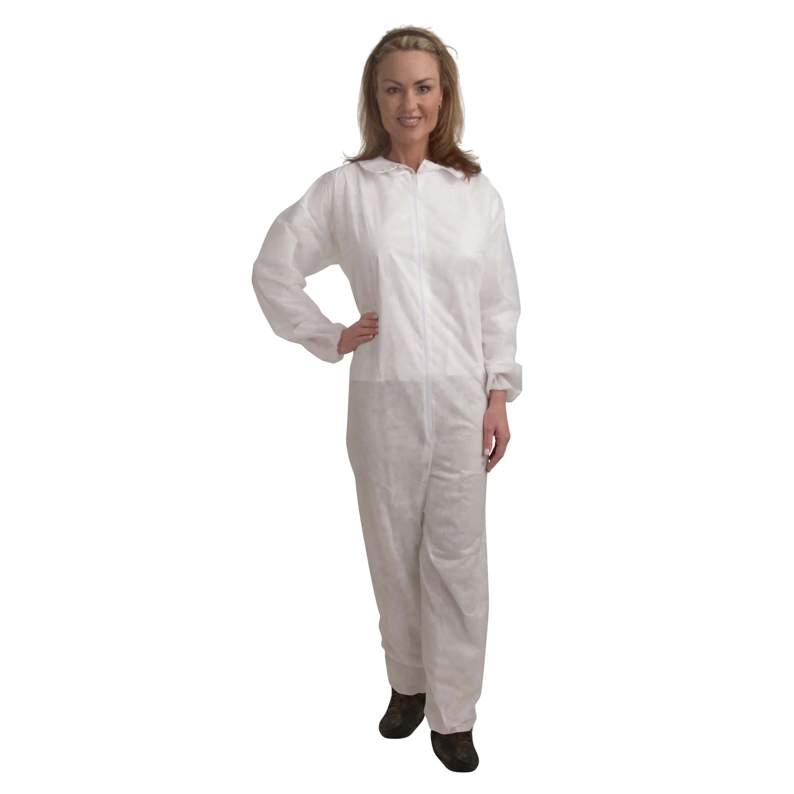 Cordova CO55 Heavy Weight White Polypropylene Coverall Collar With Zip Front Elastic Wrists And Ankles