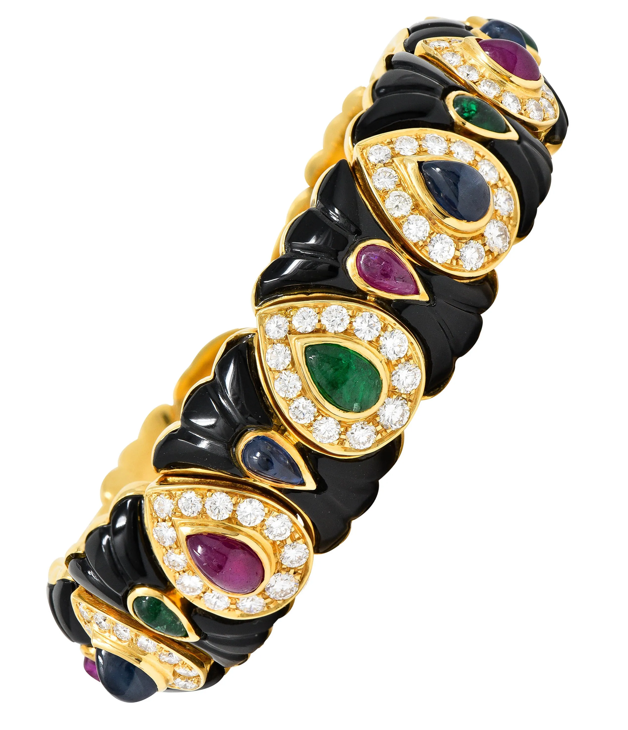 Craig Drake Diamond Ruby Emerald Sapphire Onyx 18 Karat Gold Cuff Bracelet