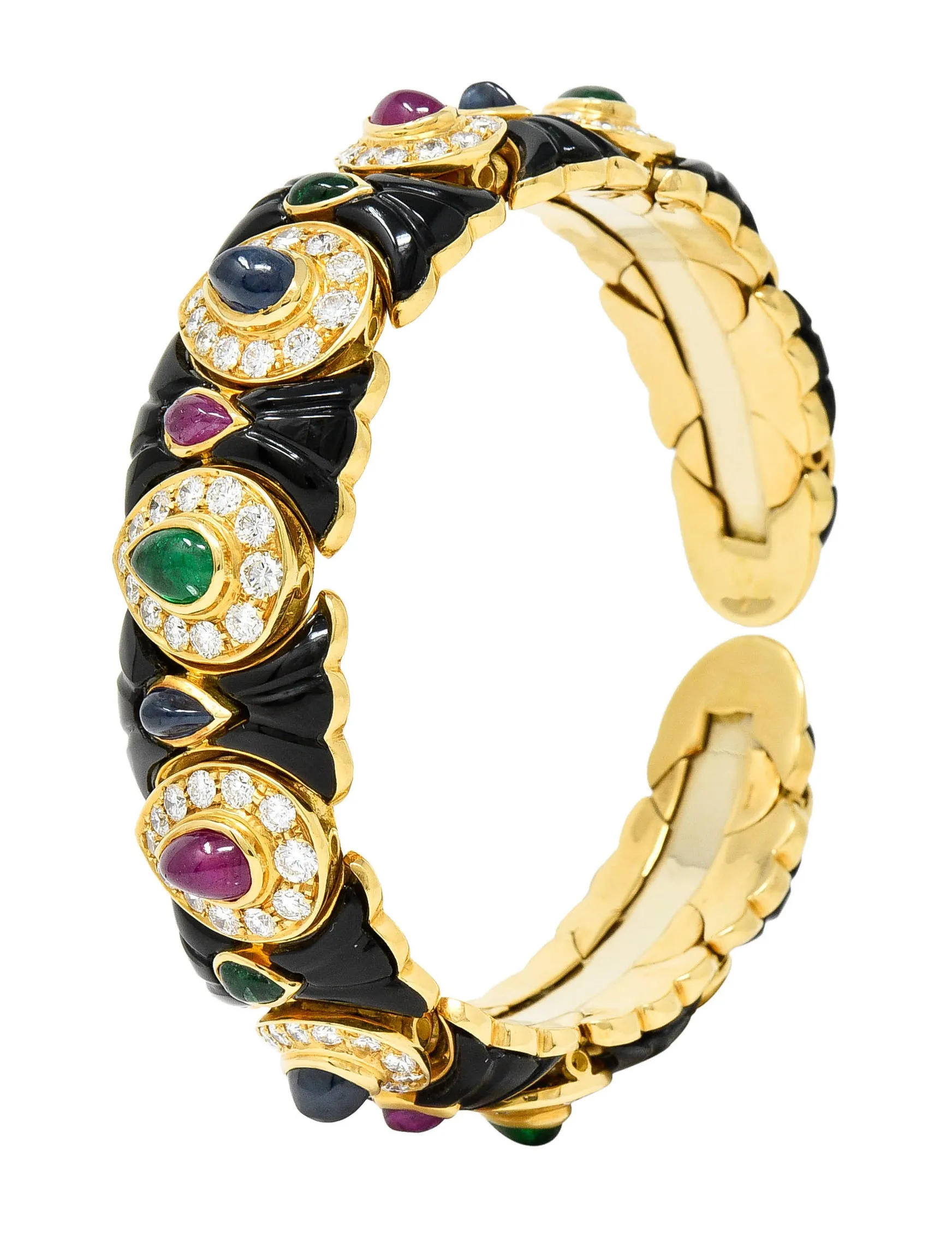 Craig Drake Diamond Ruby Emerald Sapphire Onyx 18 Karat Gold Cuff Bracelet