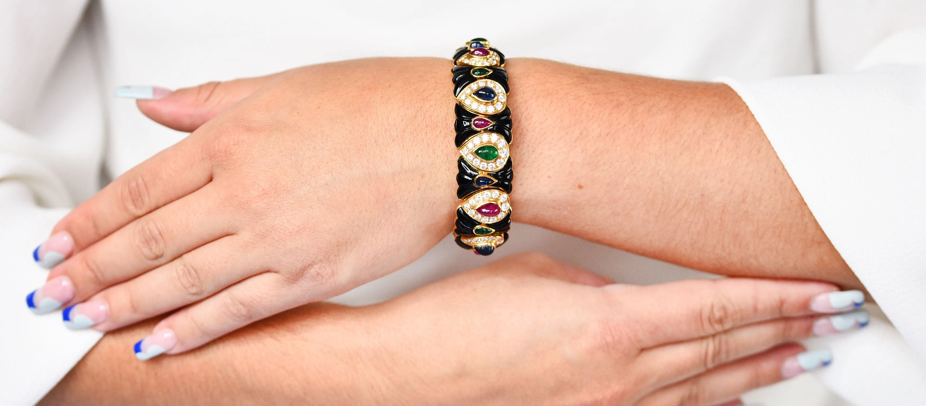 Craig Drake Diamond Ruby Emerald Sapphire Onyx 18 Karat Gold Cuff Bracelet