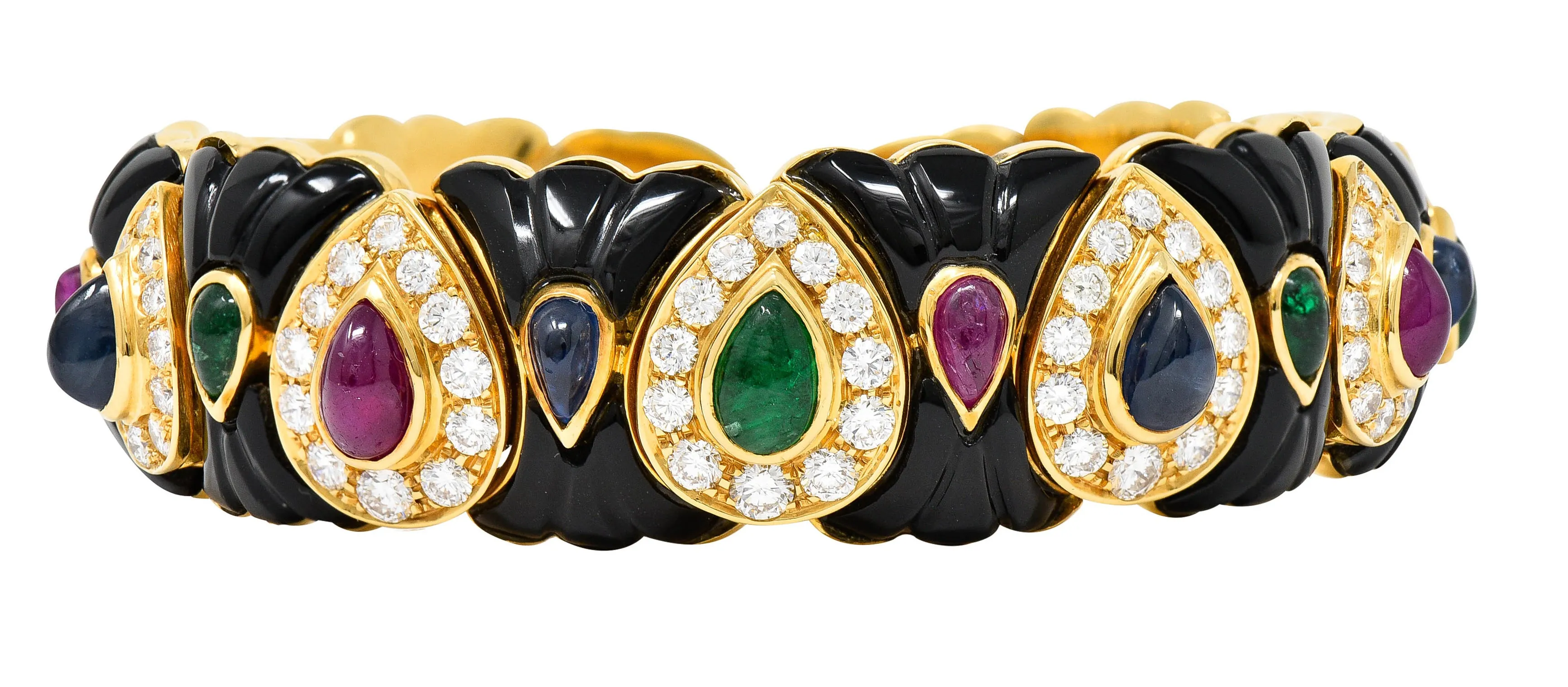 Craig Drake Diamond Ruby Emerald Sapphire Onyx 18 Karat Gold Cuff Bracelet