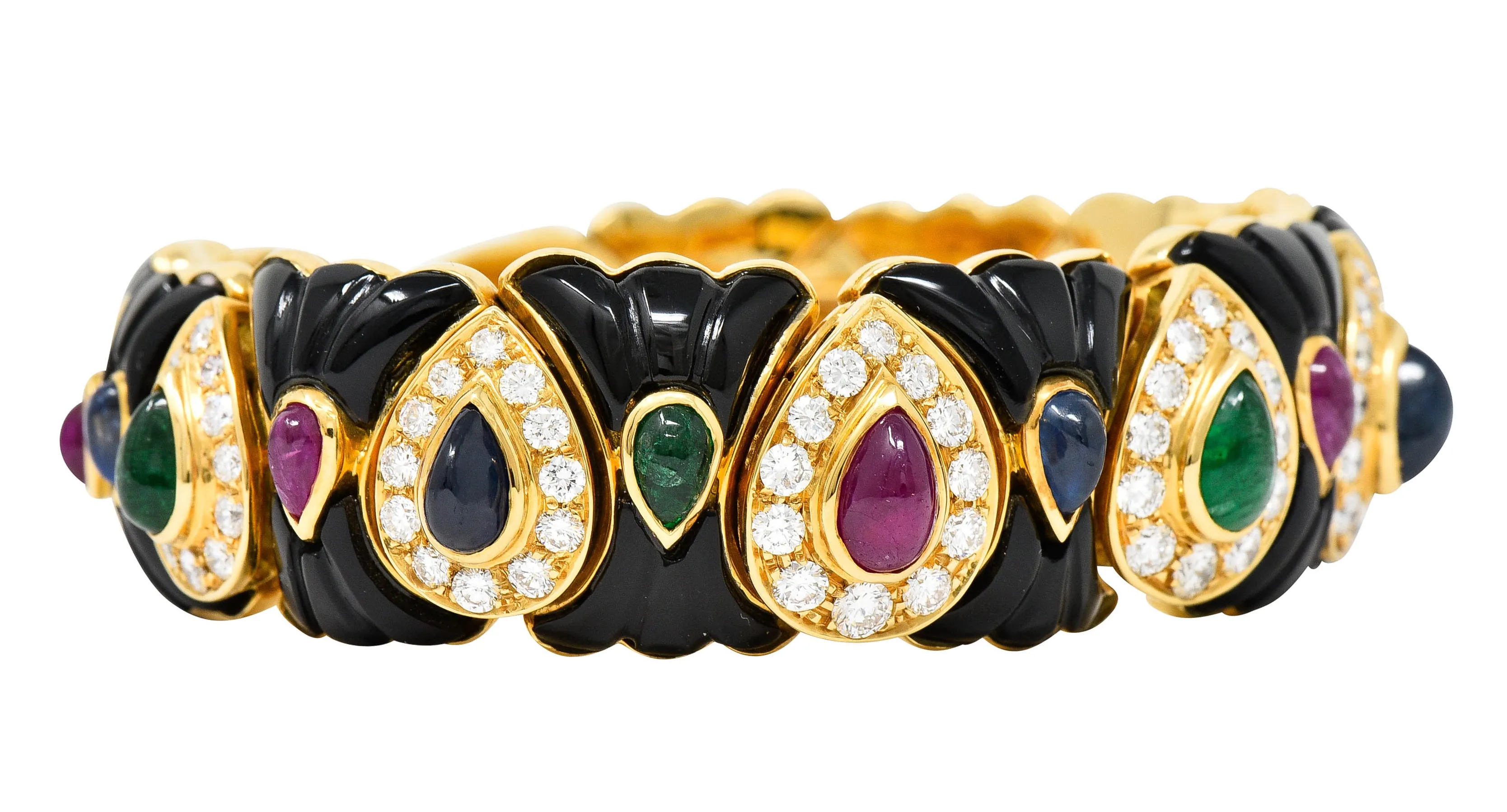 Craig Drake Diamond Ruby Emerald Sapphire Onyx 18 Karat Gold Cuff Bracelet