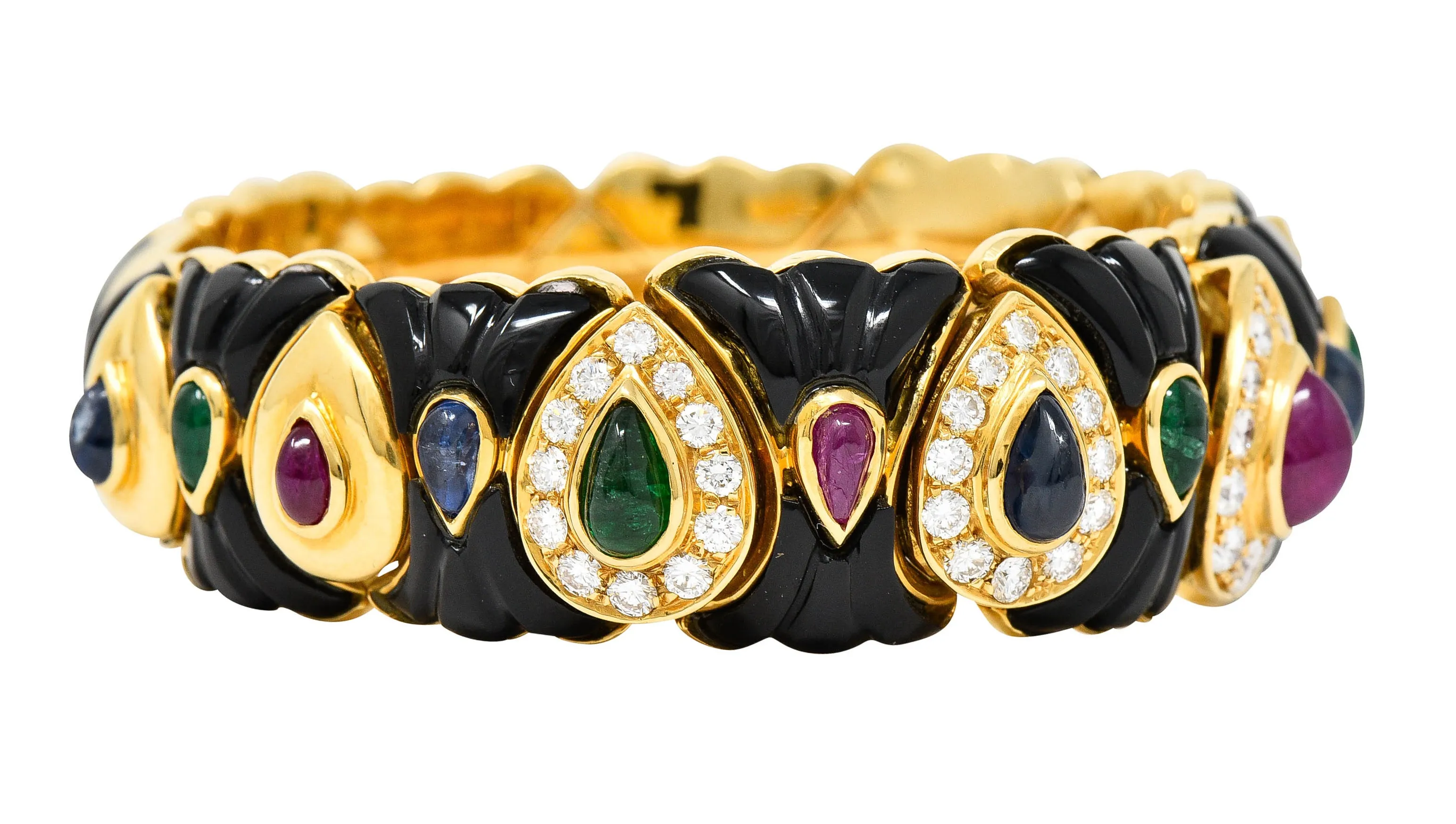 Craig Drake Diamond Ruby Emerald Sapphire Onyx 18 Karat Gold Cuff Bracelet