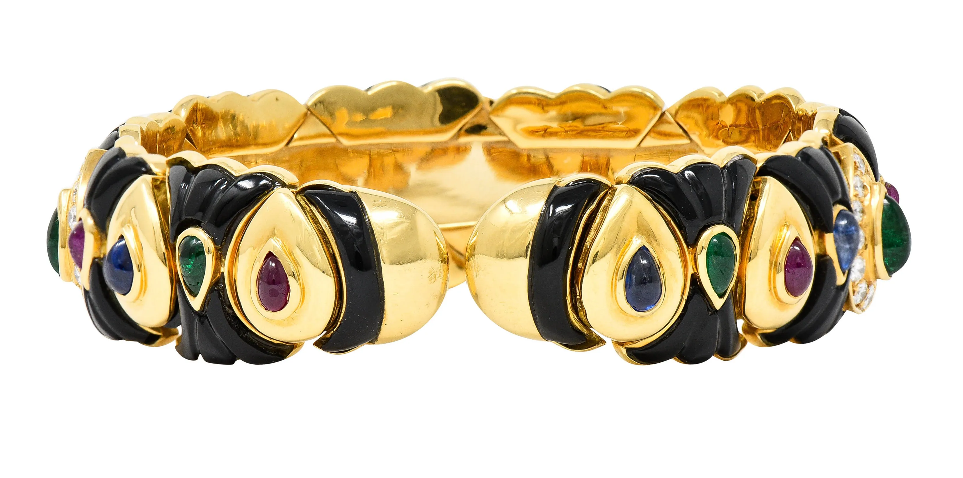 Craig Drake Diamond Ruby Emerald Sapphire Onyx 18 Karat Gold Cuff Bracelet