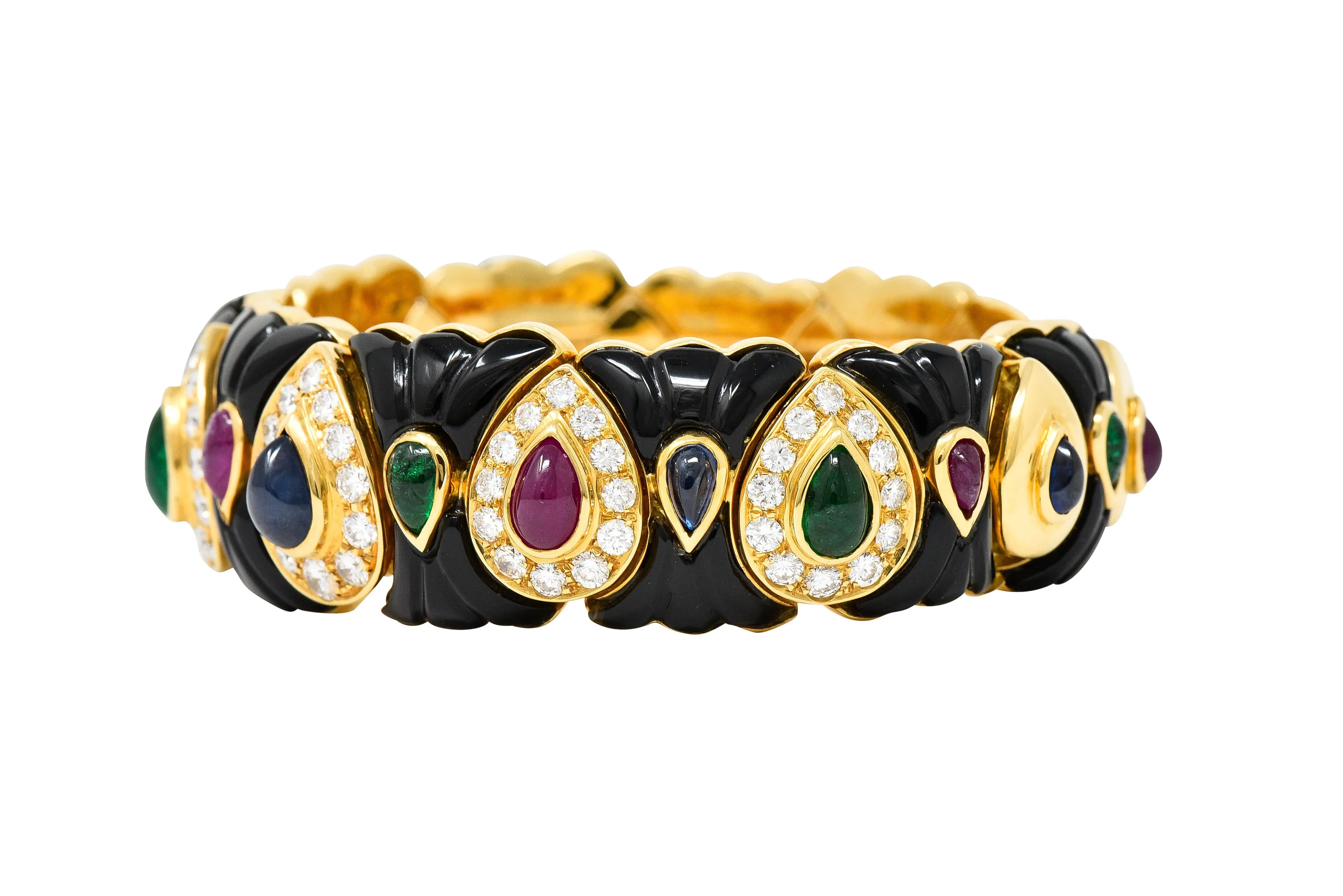 Craig Drake Diamond Ruby Emerald Sapphire Onyx 18 Karat Gold Cuff Bracelet