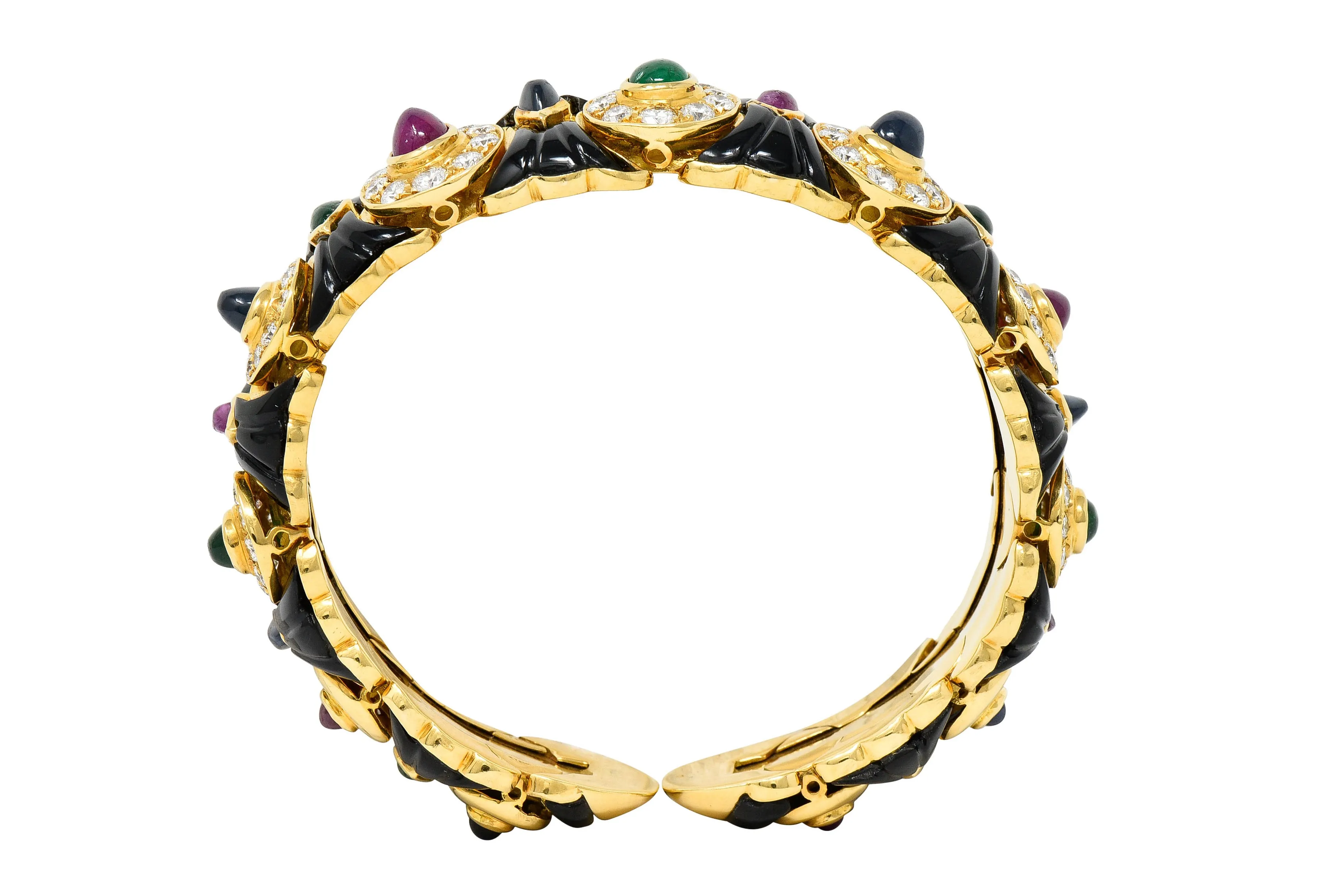 Craig Drake Diamond Ruby Emerald Sapphire Onyx 18 Karat Gold Cuff Bracelet