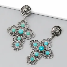 Cross Turquoise Embellished Western Earrings