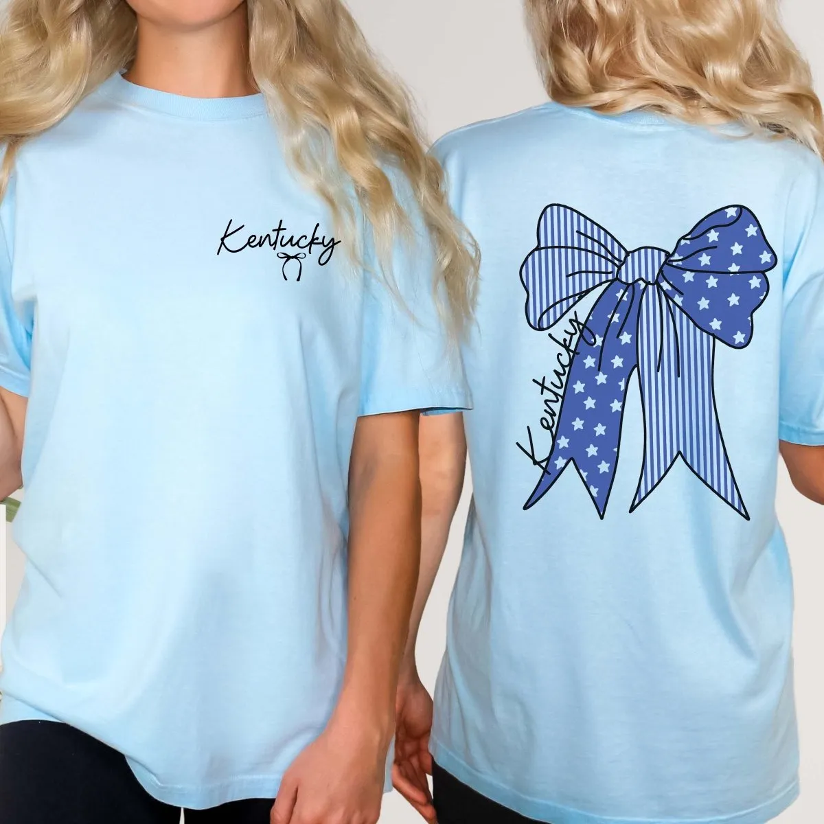 Custom Stars and Stripes Team Bow Comfort Color Tee With Front And Back Design