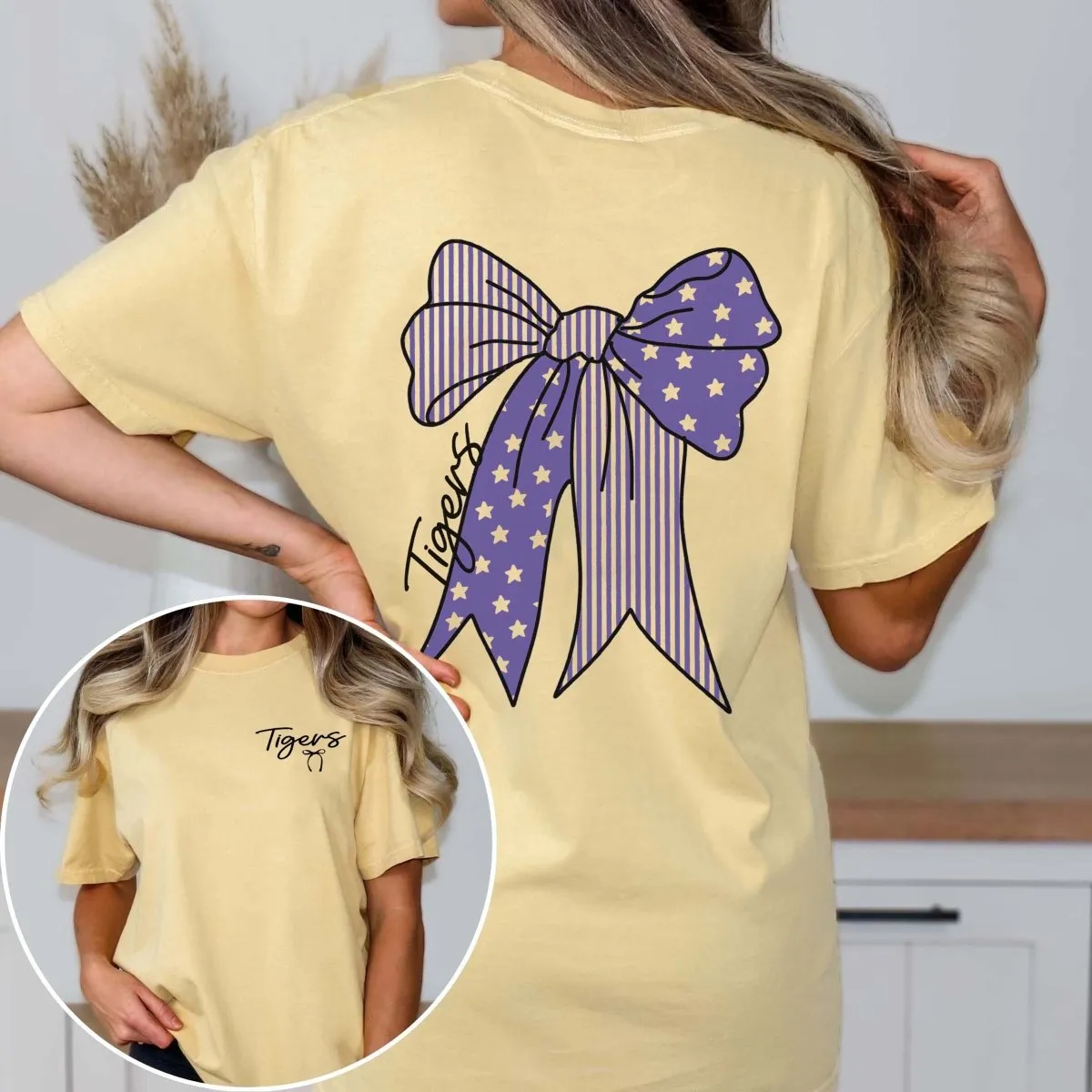 Custom Stars and Stripes Team Bow Comfort Color Tee With Front And Back Design