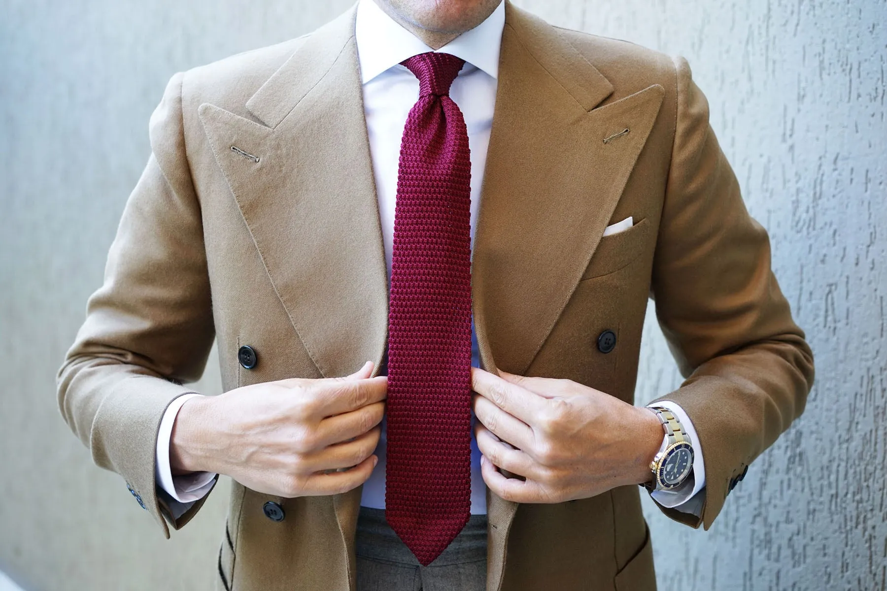 Dark Rosewood Maroon Pointed Knitted Tie