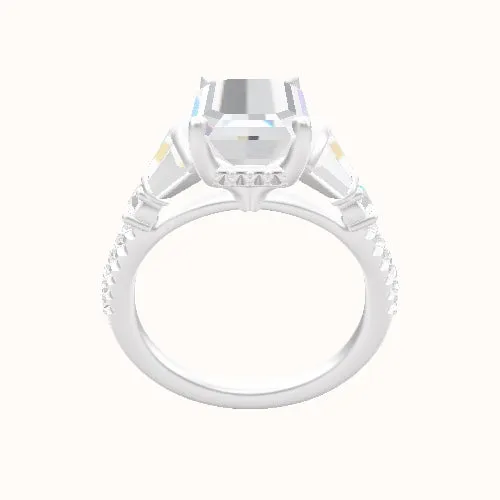 Diamond Band with Triple Tapered Baguettes & Round Sidestones Engagement Ring With Front set gallery Head