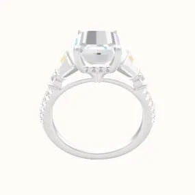 Diamond Band with Triple Tapered Baguettes & Round Sidestones Engagement Ring With Front set gallery Head