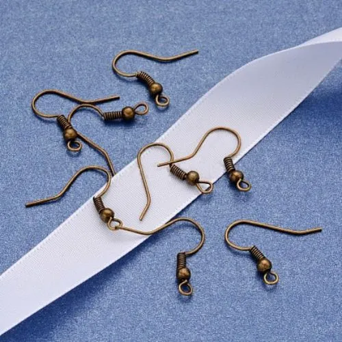 Earring Hooks, Iron, Ear Wires, Ball And Coil, With Horizontal Loop, Antique Bronze, 17-19mm