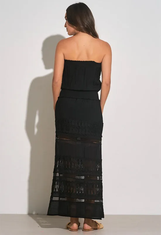 Elan - Strapless Crochet Maxi Dress Black