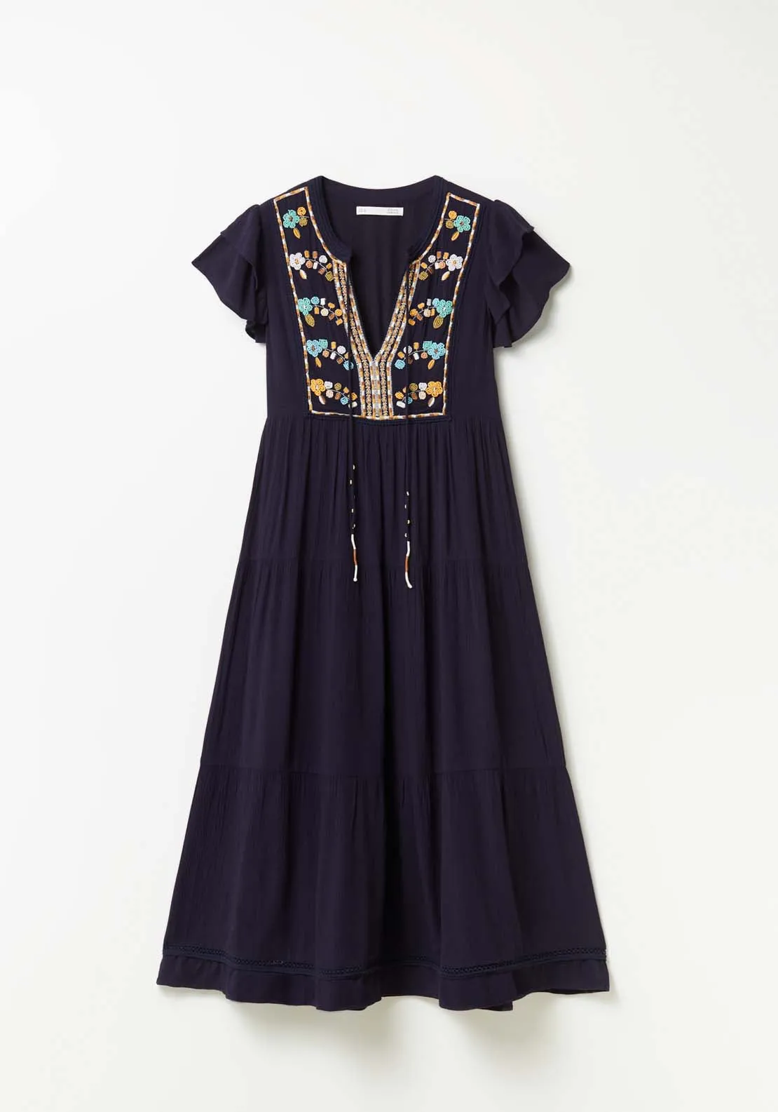 Embroidered front dress - Navy