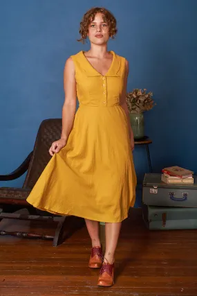 Evangeline Mustard Linen Dress