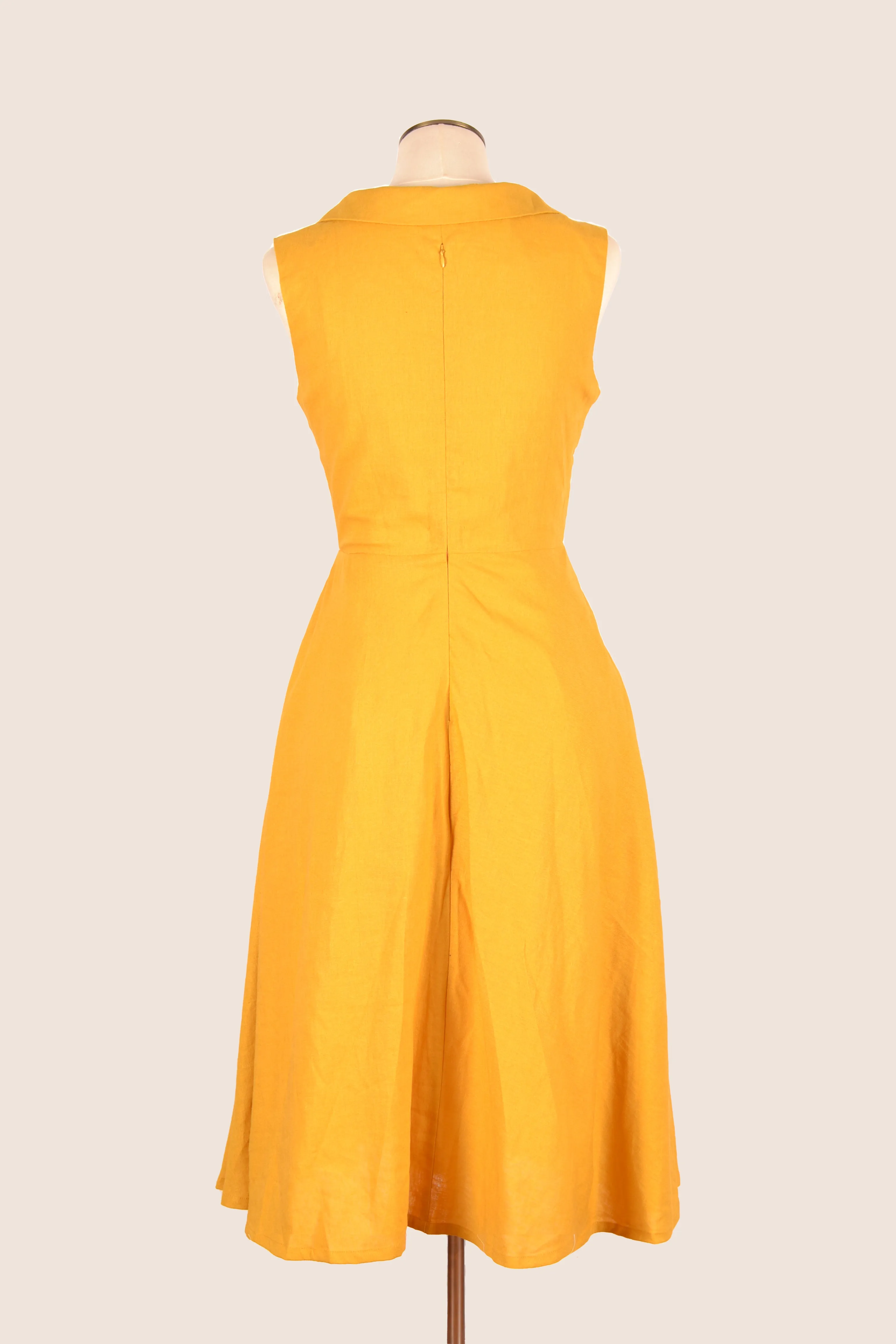 Evangeline Mustard Linen Dress