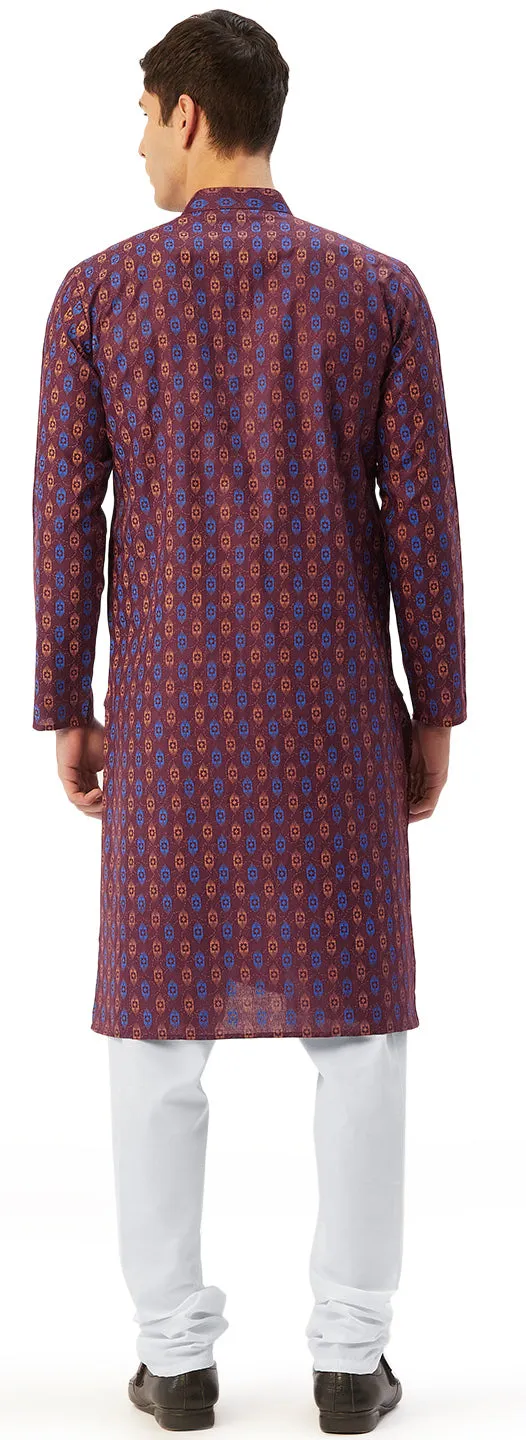 Evening Wear Men's Cotton Kurta Pyjama India Apparel (Maroon)