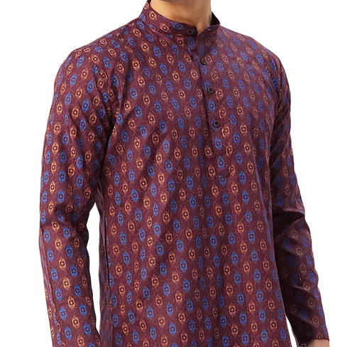 Evening Wear Men's Cotton Kurta Pyjama India Apparel (Maroon)