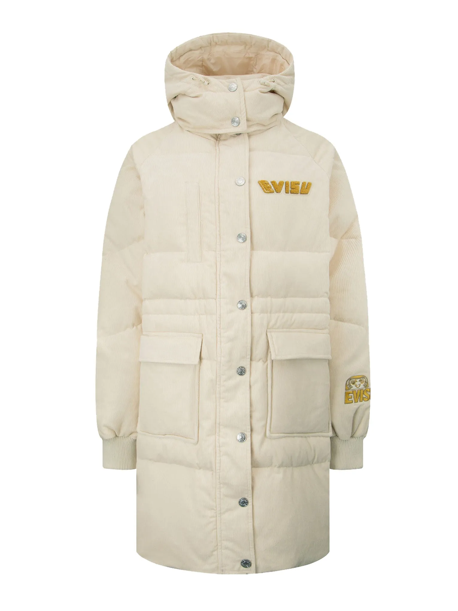 EVISU Squad Embroidery Corduroy Down Coat