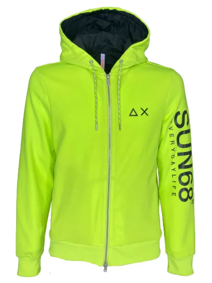 FELPA UOMO FLUO CON CAPPUCCIO E ZIP GIALLO FLUO/VERDE