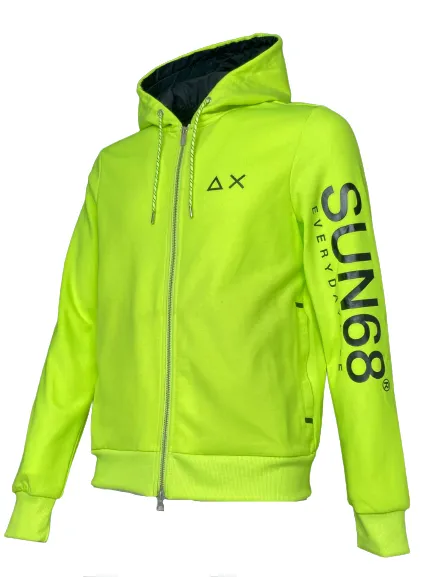 FELPA UOMO FLUO CON CAPPUCCIO E ZIP GIALLO FLUO/VERDE