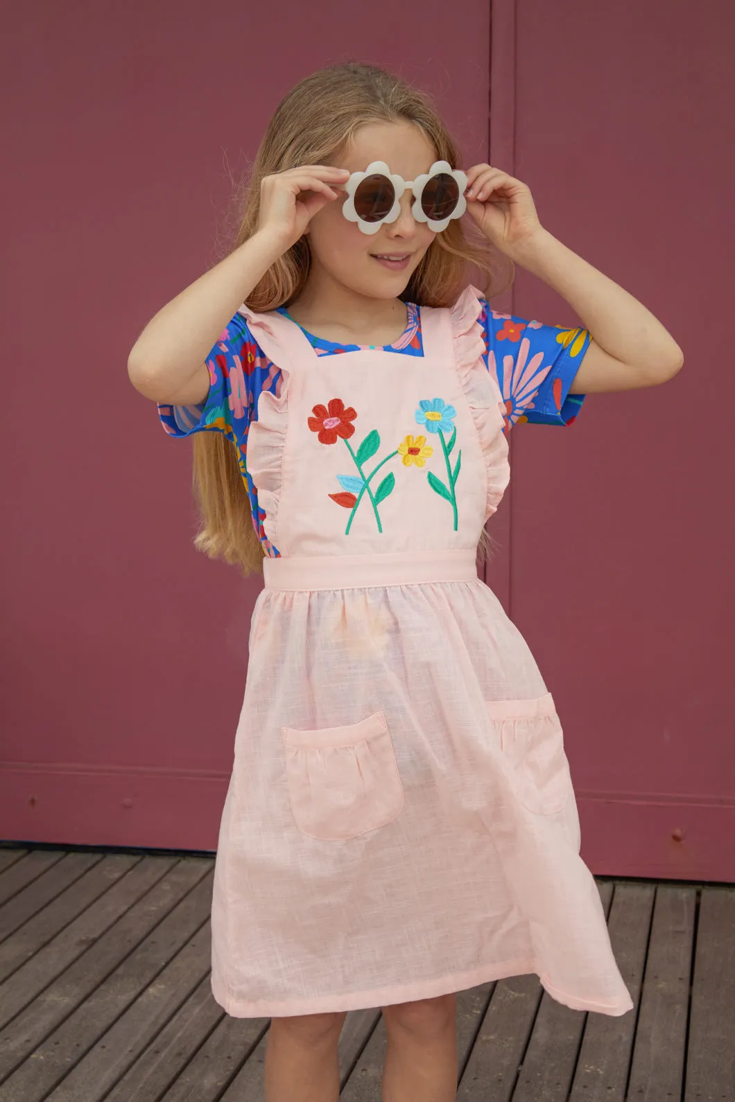 Flower Fields Embroidered Kids Pinafore