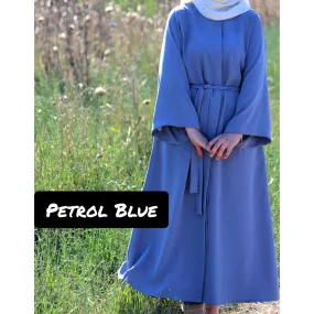 Front Open Abaya from Turkey with Tassle Belt (Petrol Blue)