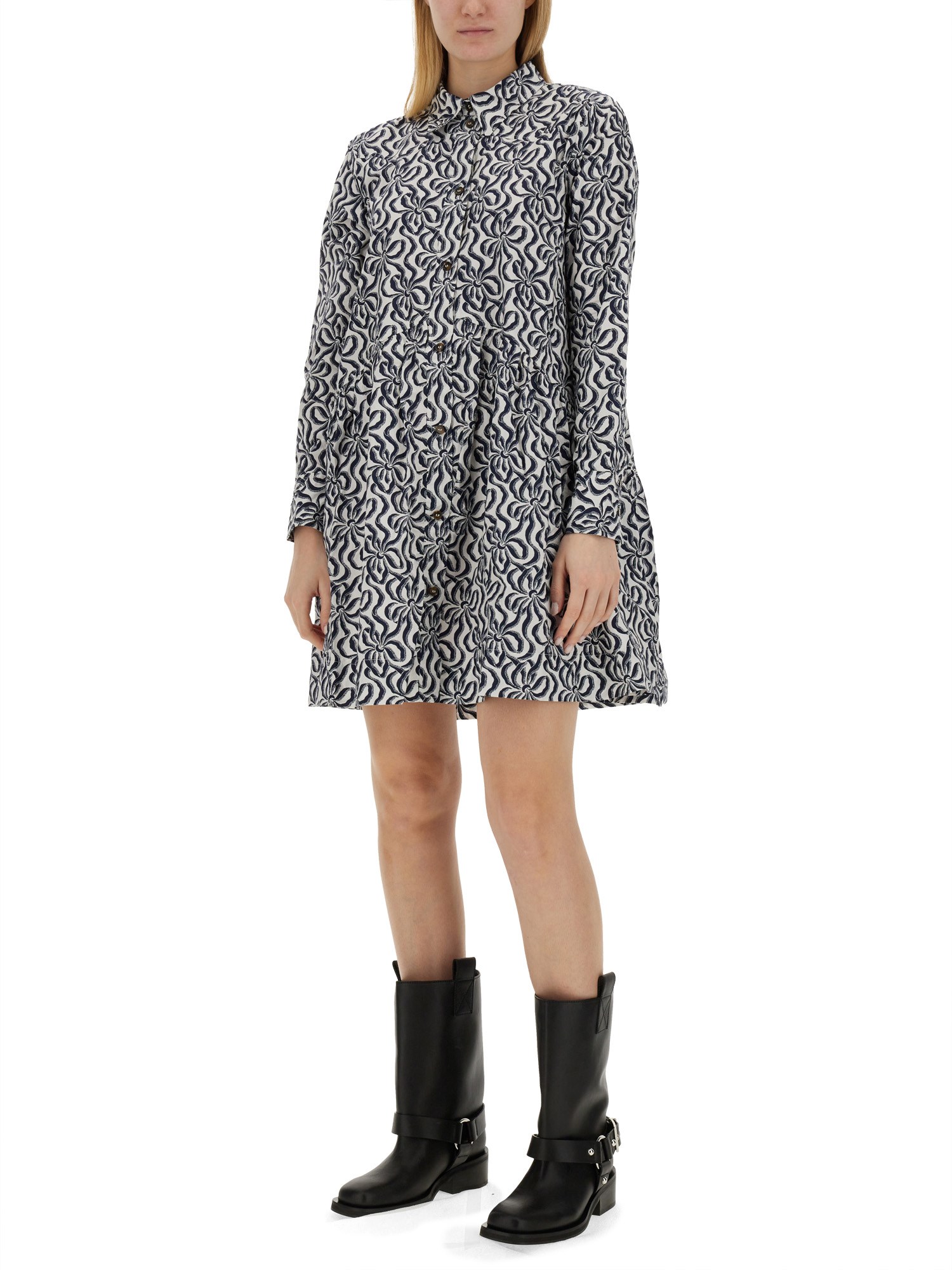 GANNI    COTTON PRINT MINI DRESS