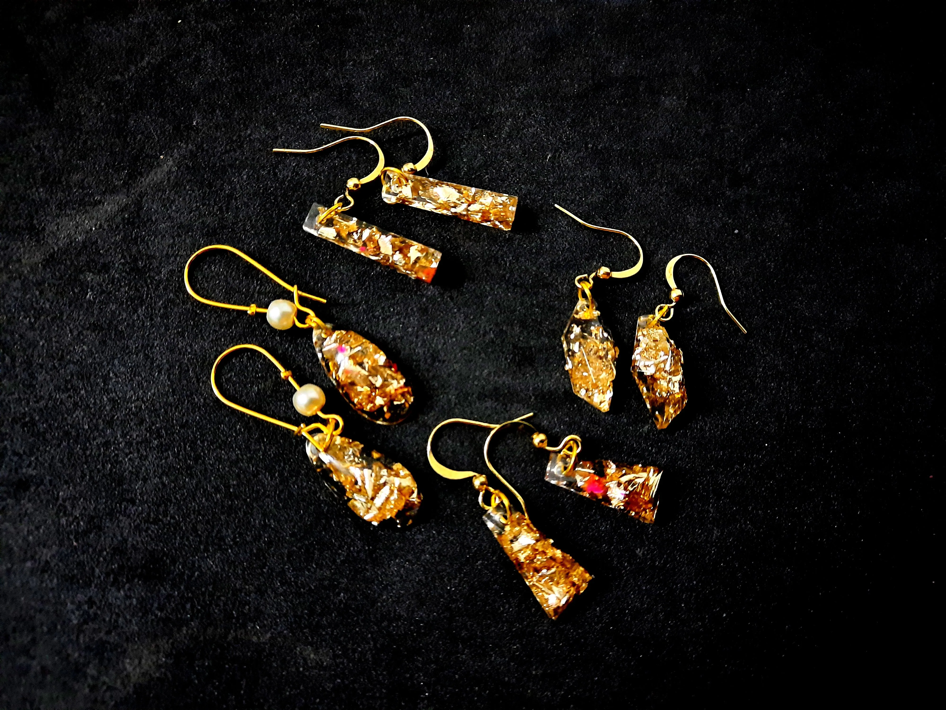 Gold Leaf enclosed Resin Earrings Combo of 4 Pairs