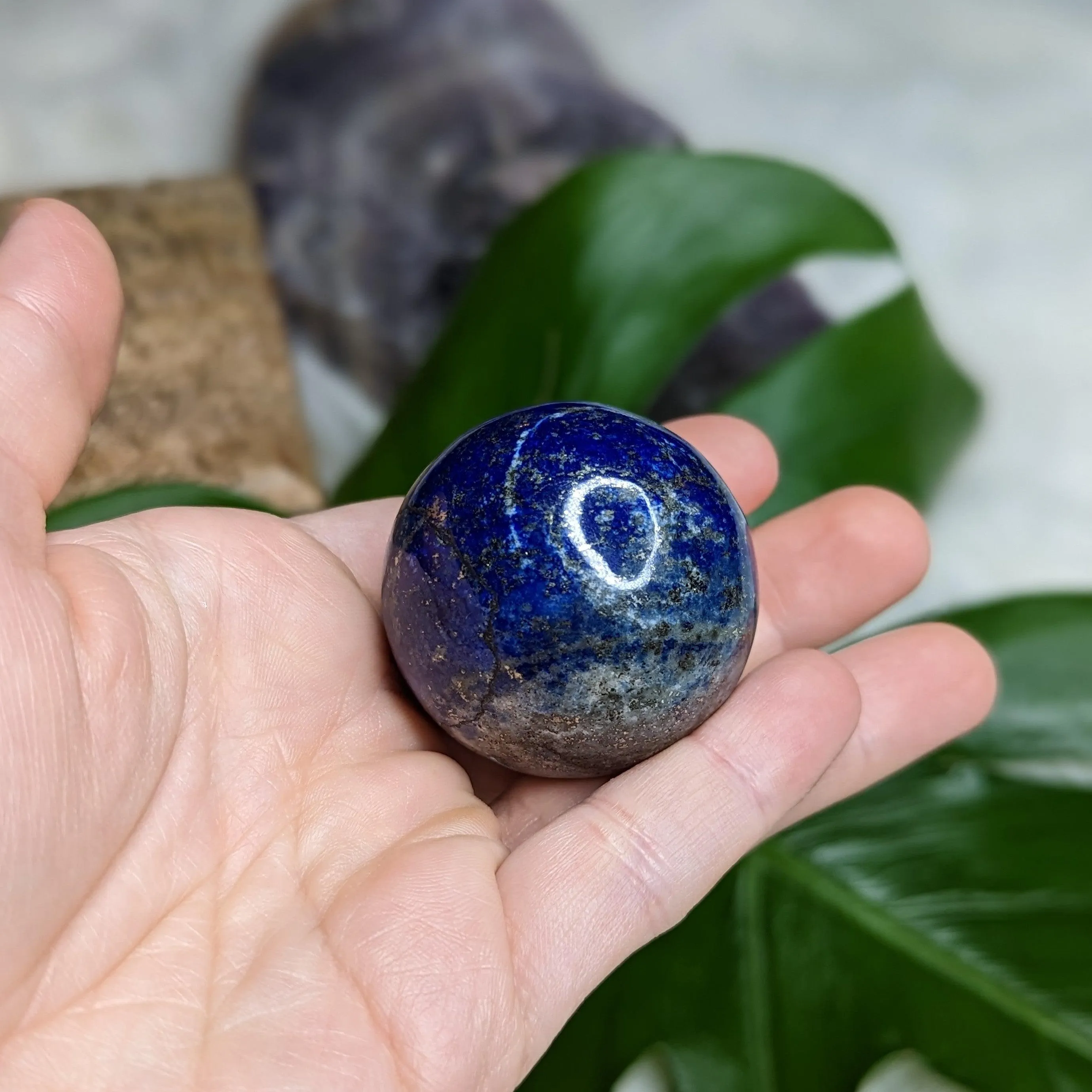 Gorgeous Blue Lapis Lazuli Sphere Carving #1 (from Pakistan) in Pyrite Matrix