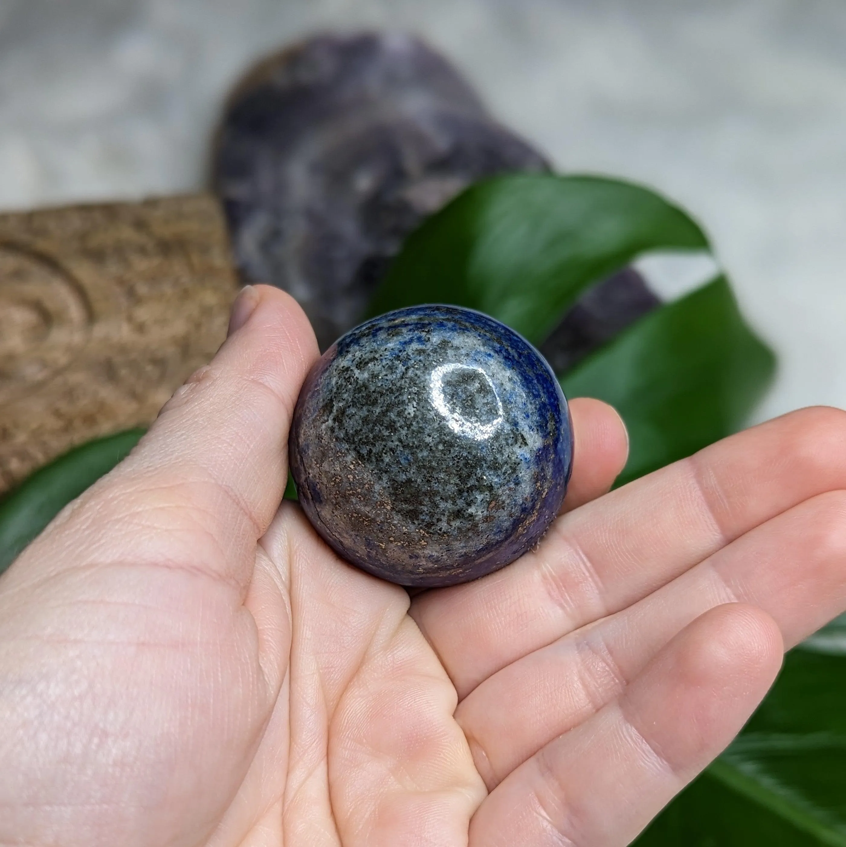 Gorgeous Blue Lapis Lazuli Sphere Carving #1 (from Pakistan) in Pyrite Matrix