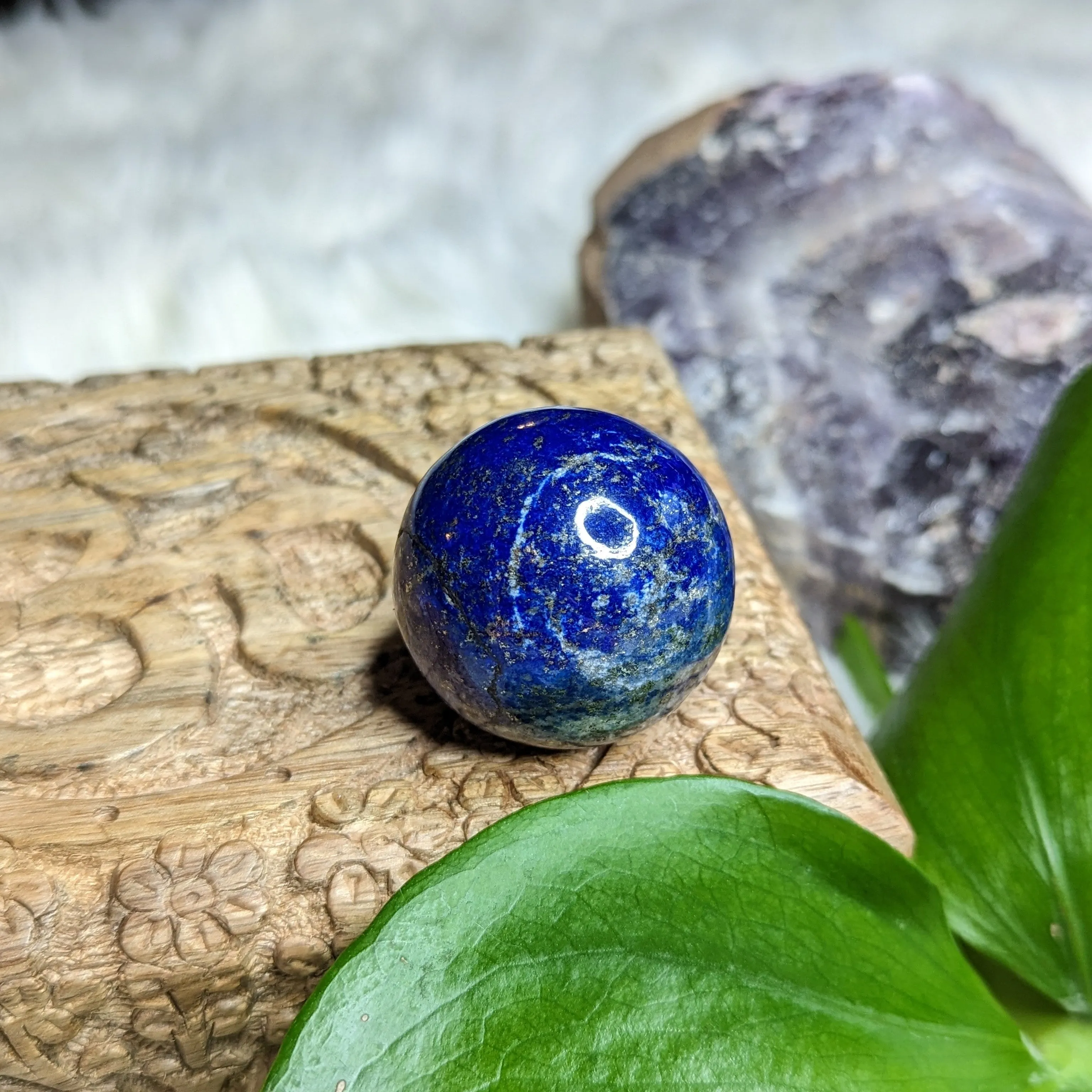 Gorgeous Blue Lapis Lazuli Sphere Carving #1 (from Pakistan) in Pyrite Matrix