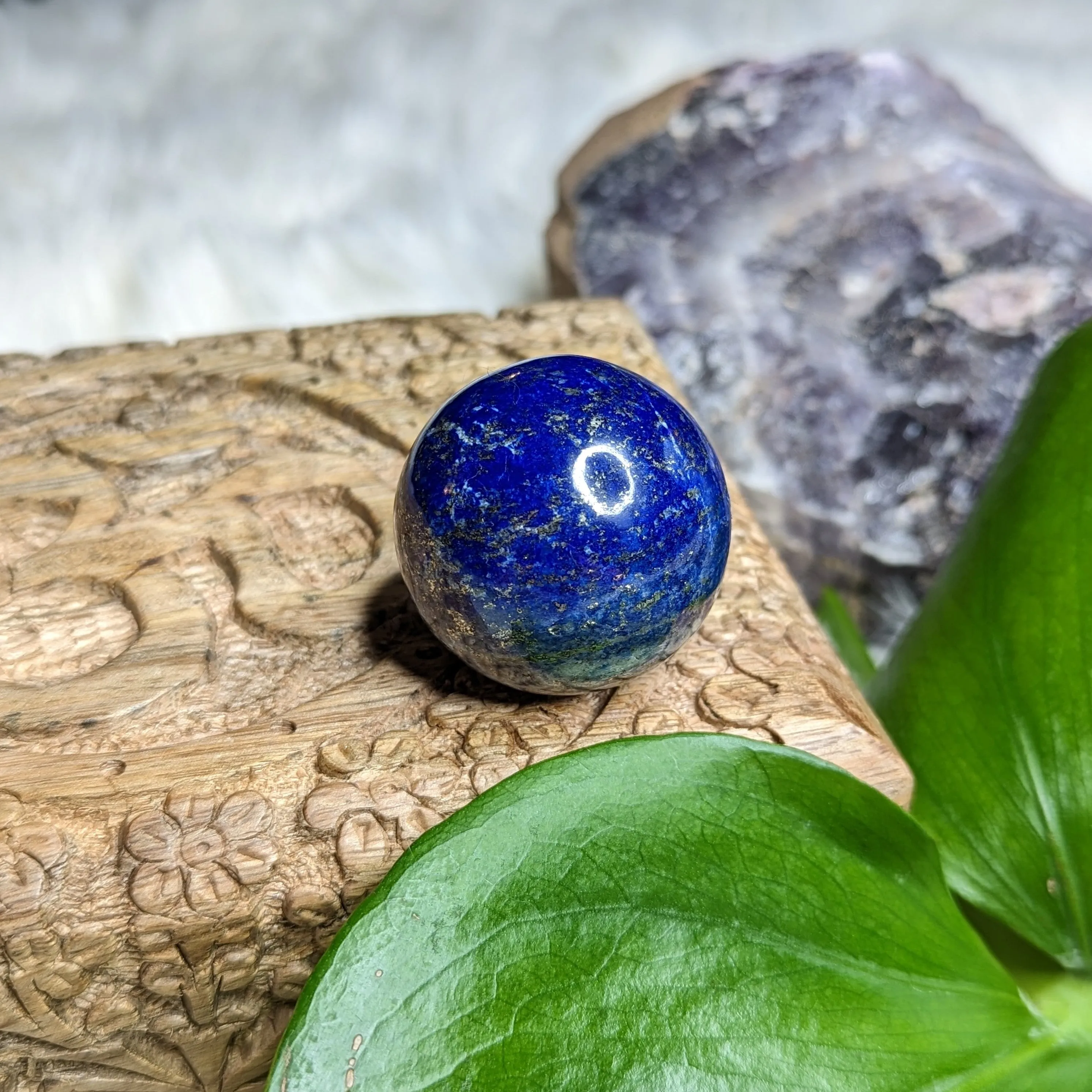 Gorgeous Blue Lapis Lazuli Sphere Carving #1 (from Pakistan) in Pyrite Matrix