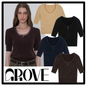 GROVE  |Casual Style Logo V-neck & Crew neck