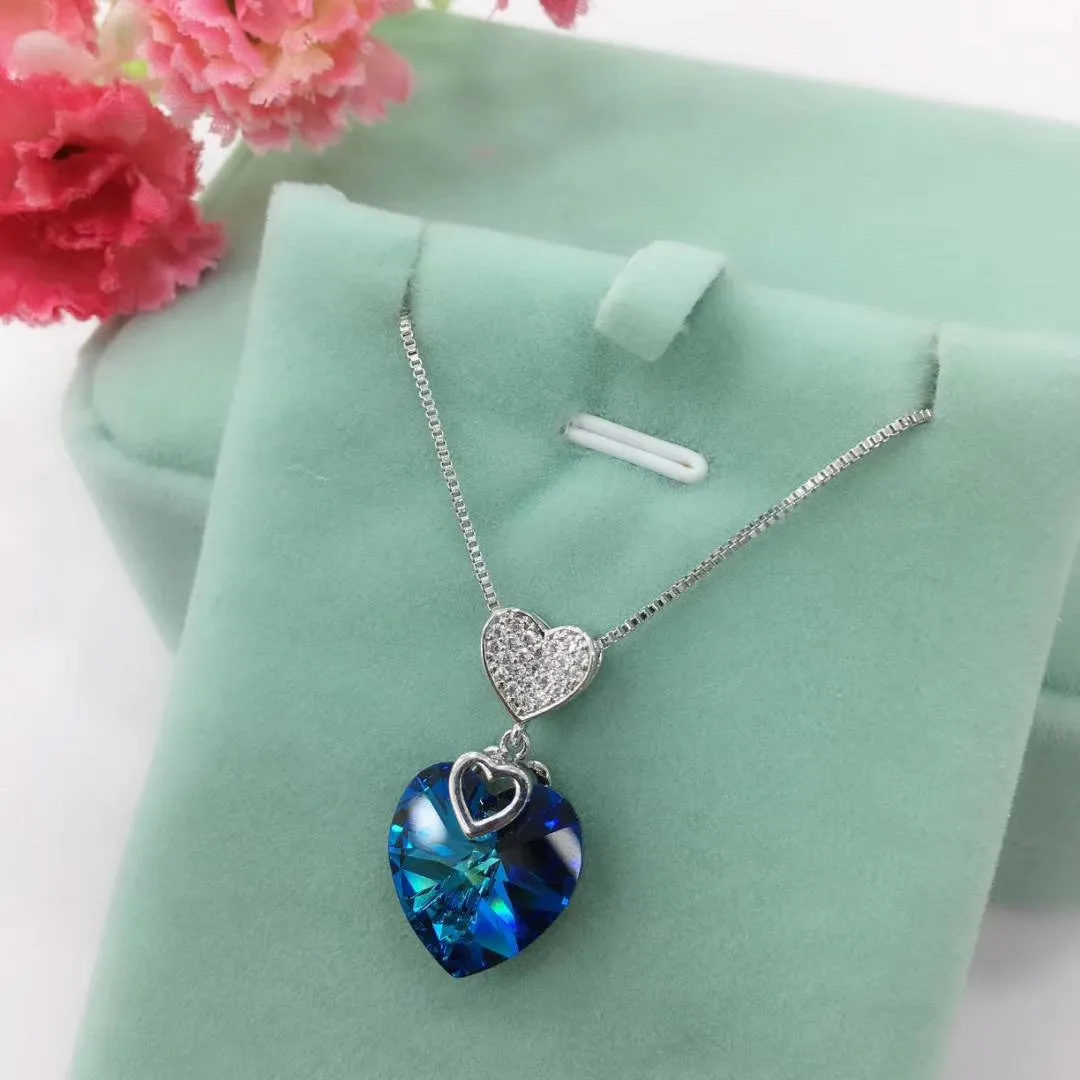 Heart over heart Swarovski crystal simple necklace