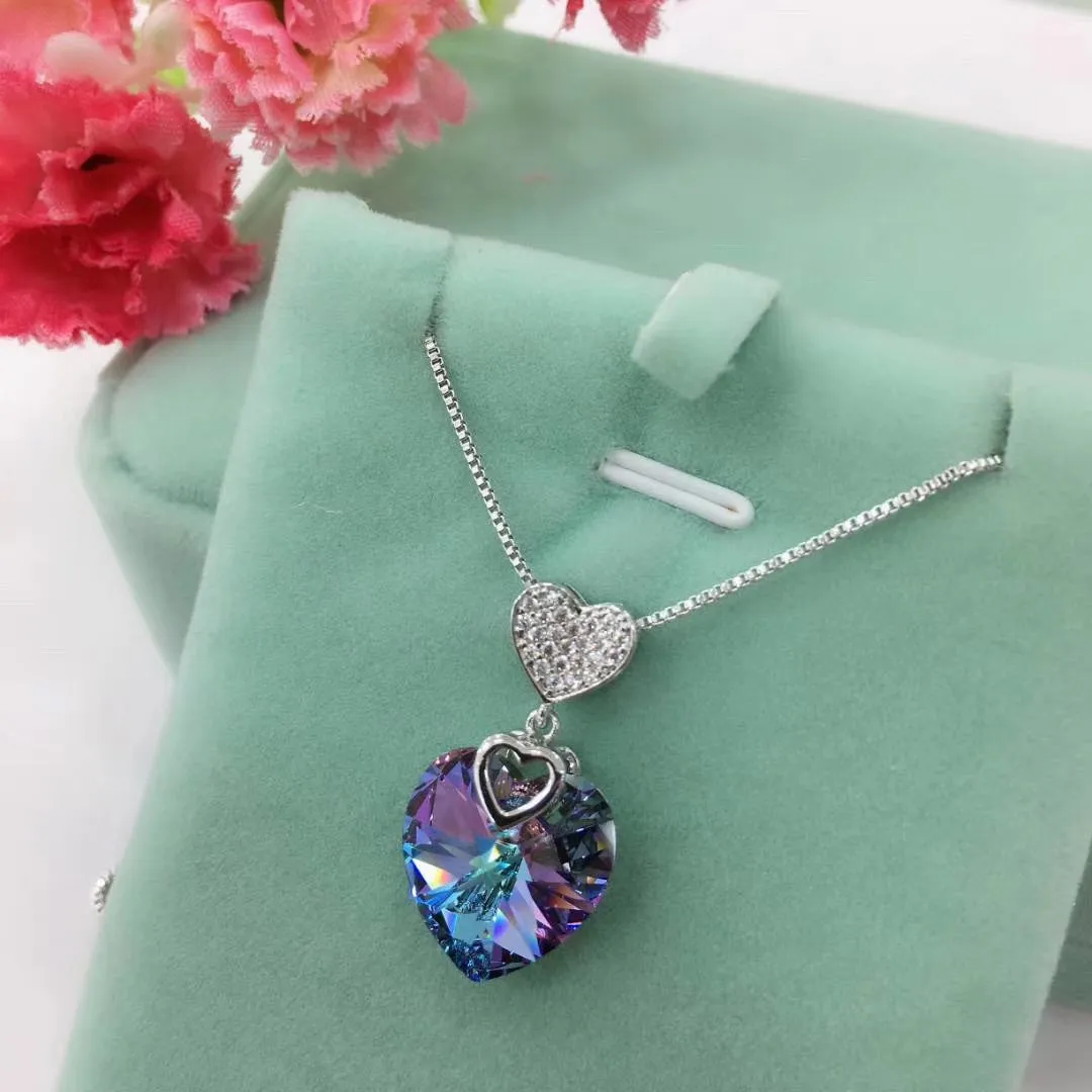 Heart over heart Swarovski crystal simple necklace