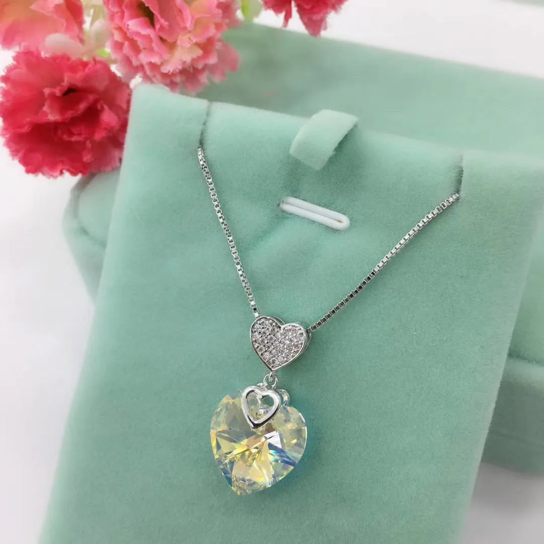 Heart over heart Swarovski crystal simple necklace