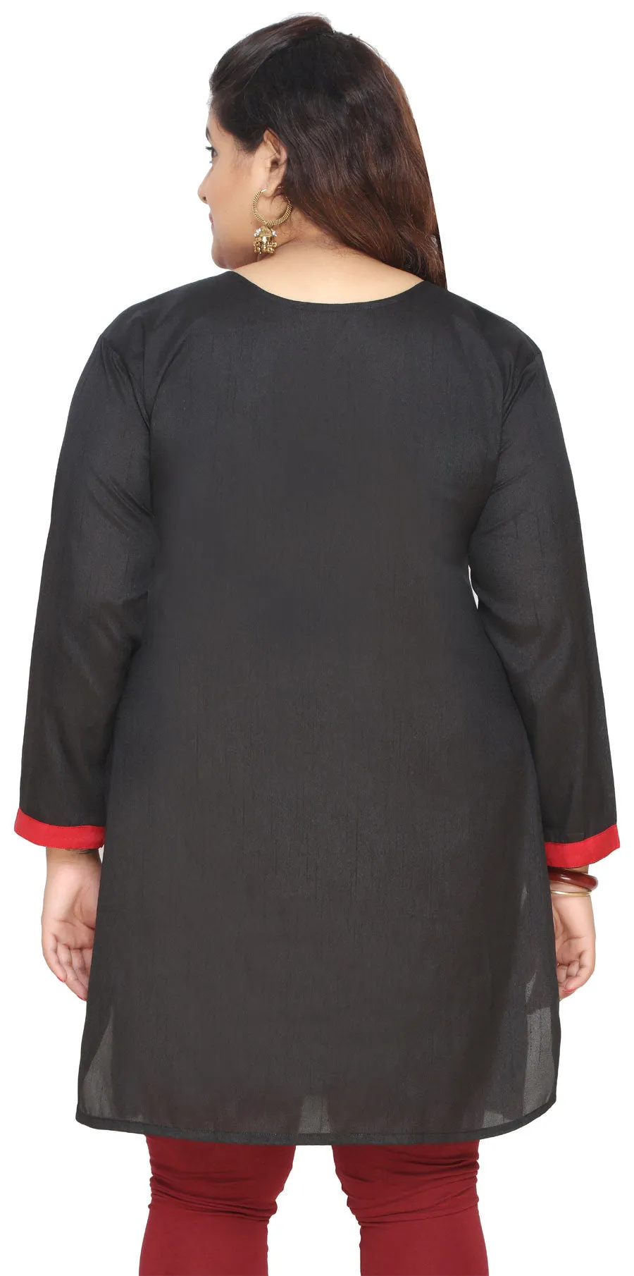 India Tunic Long Top Kurti Embroidered Womens Plus Size Clothes (Black)