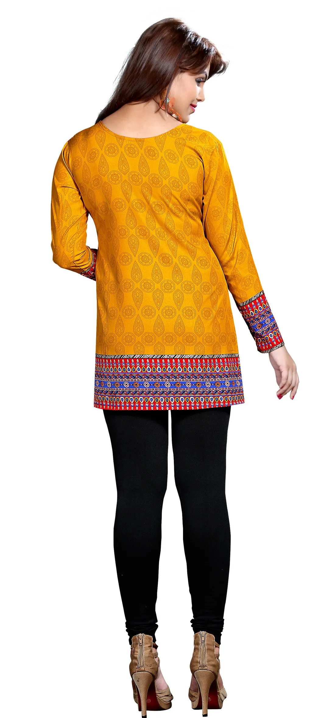 Indian Kurti Top Tunic Printed Womens Blouse India Clothes (Yellow)