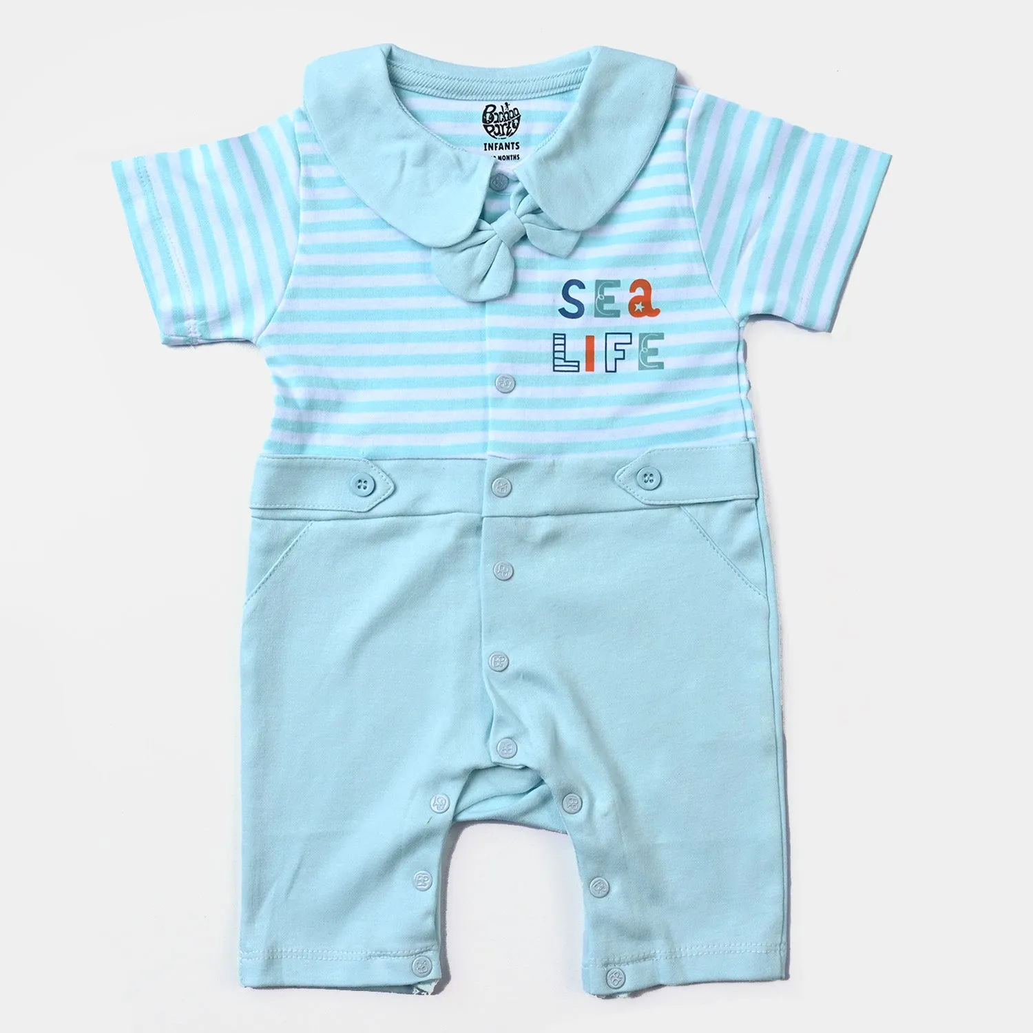 Infant Boys Cotton Poplin Knitted Romper-Yarn Dyed